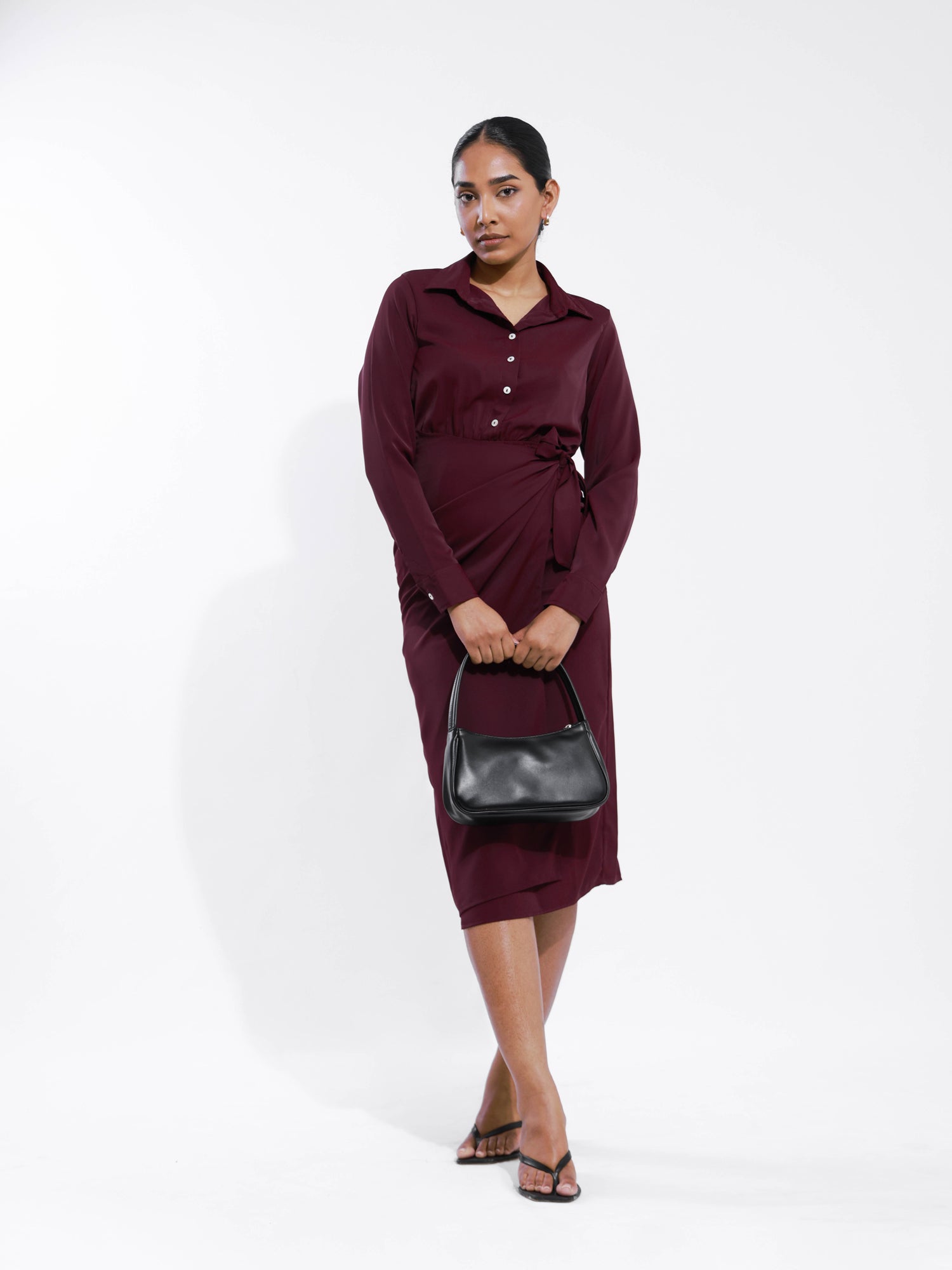 Button Down Long Sleeved Midi Dress