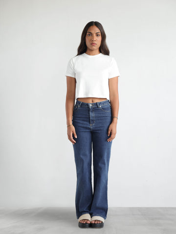 Folded Sleeved Crop T Shirt