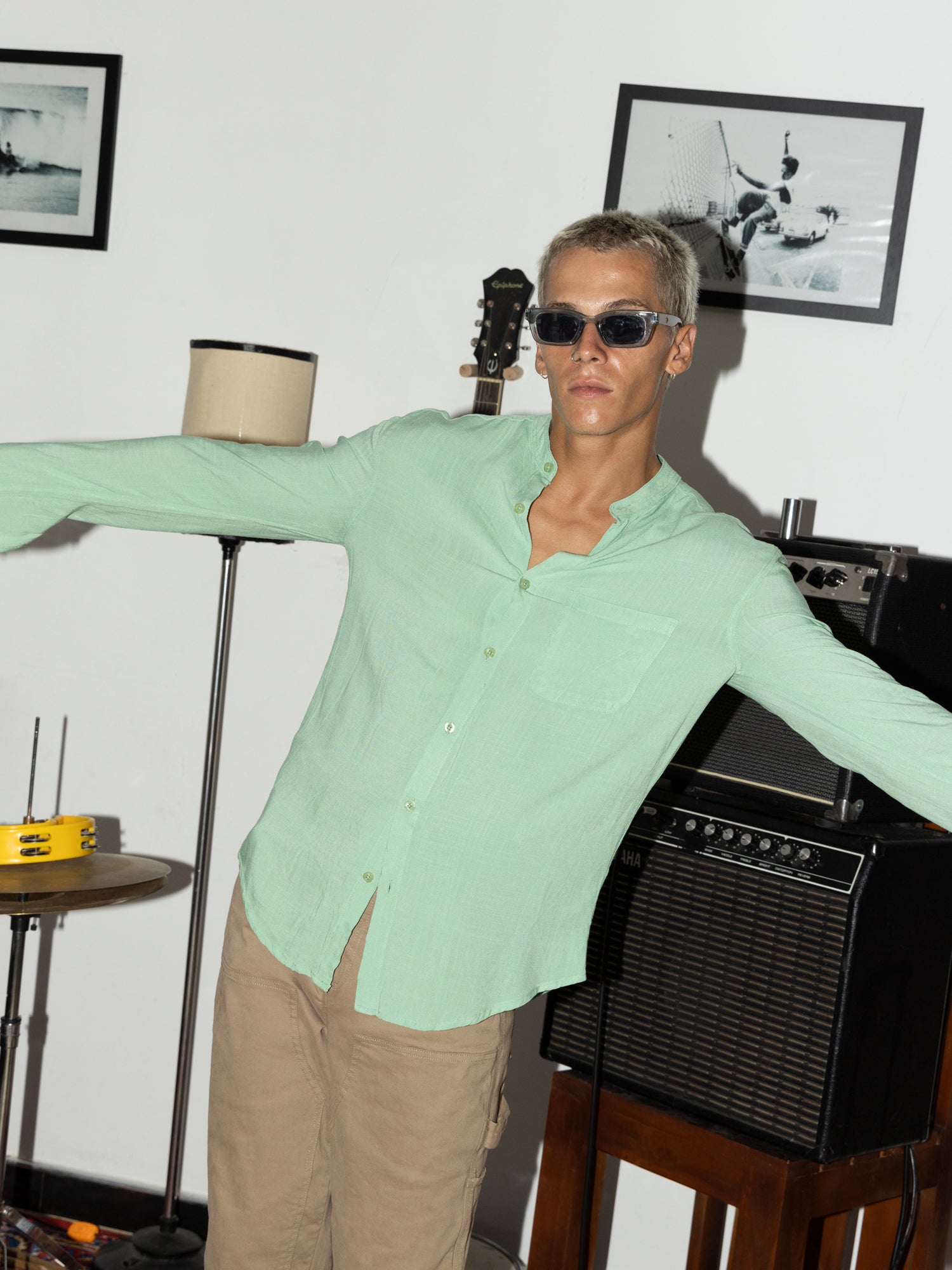 Long sleeved chinese collar shirt