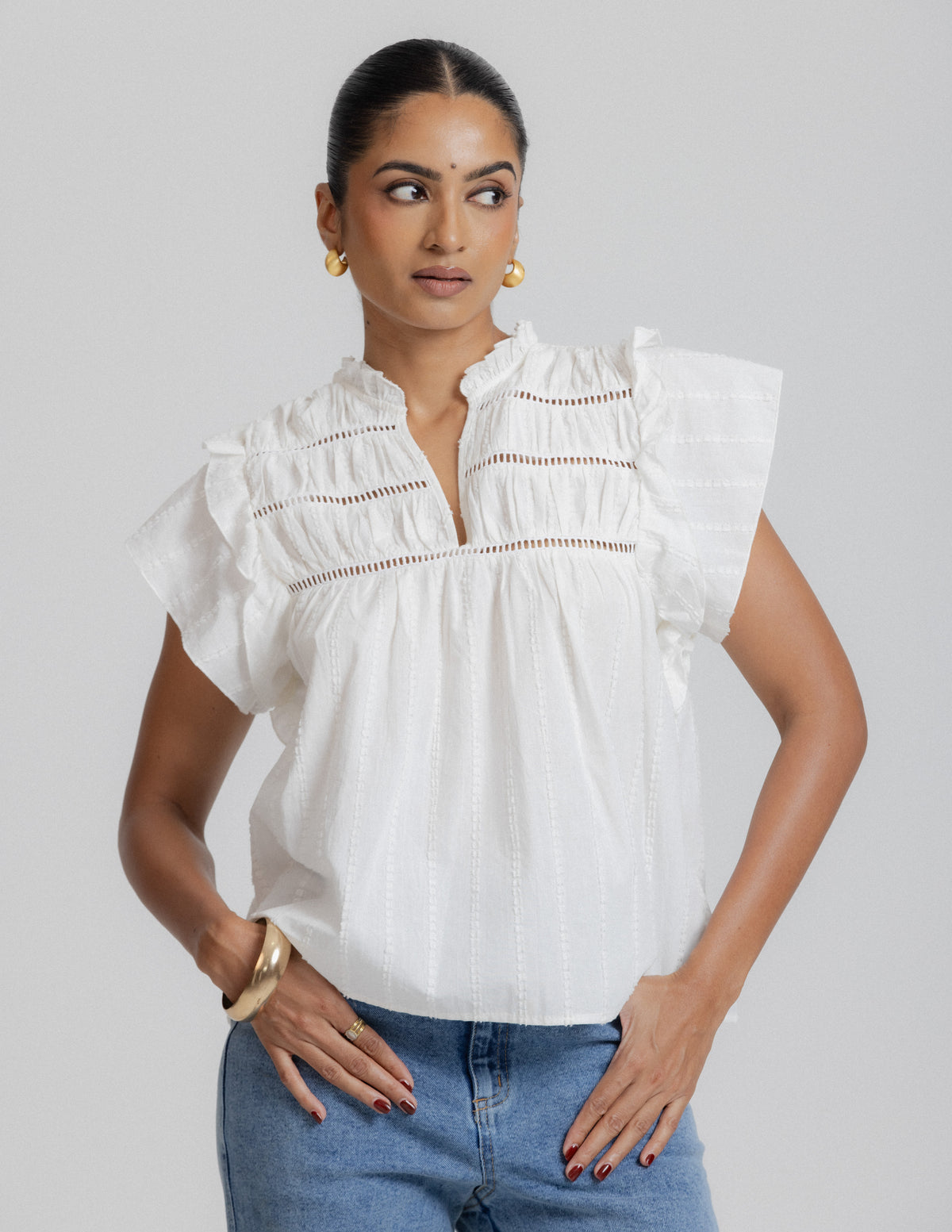 Ladder Lace Detailed Short Sleeve Top