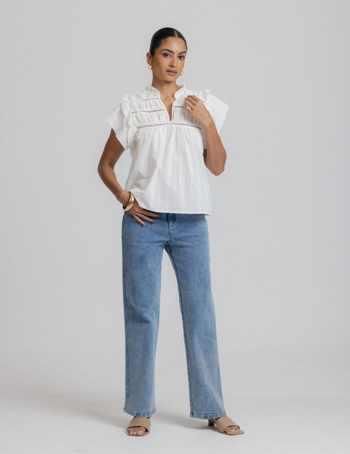 Ladder Lace Detailed Short Sleeve Top