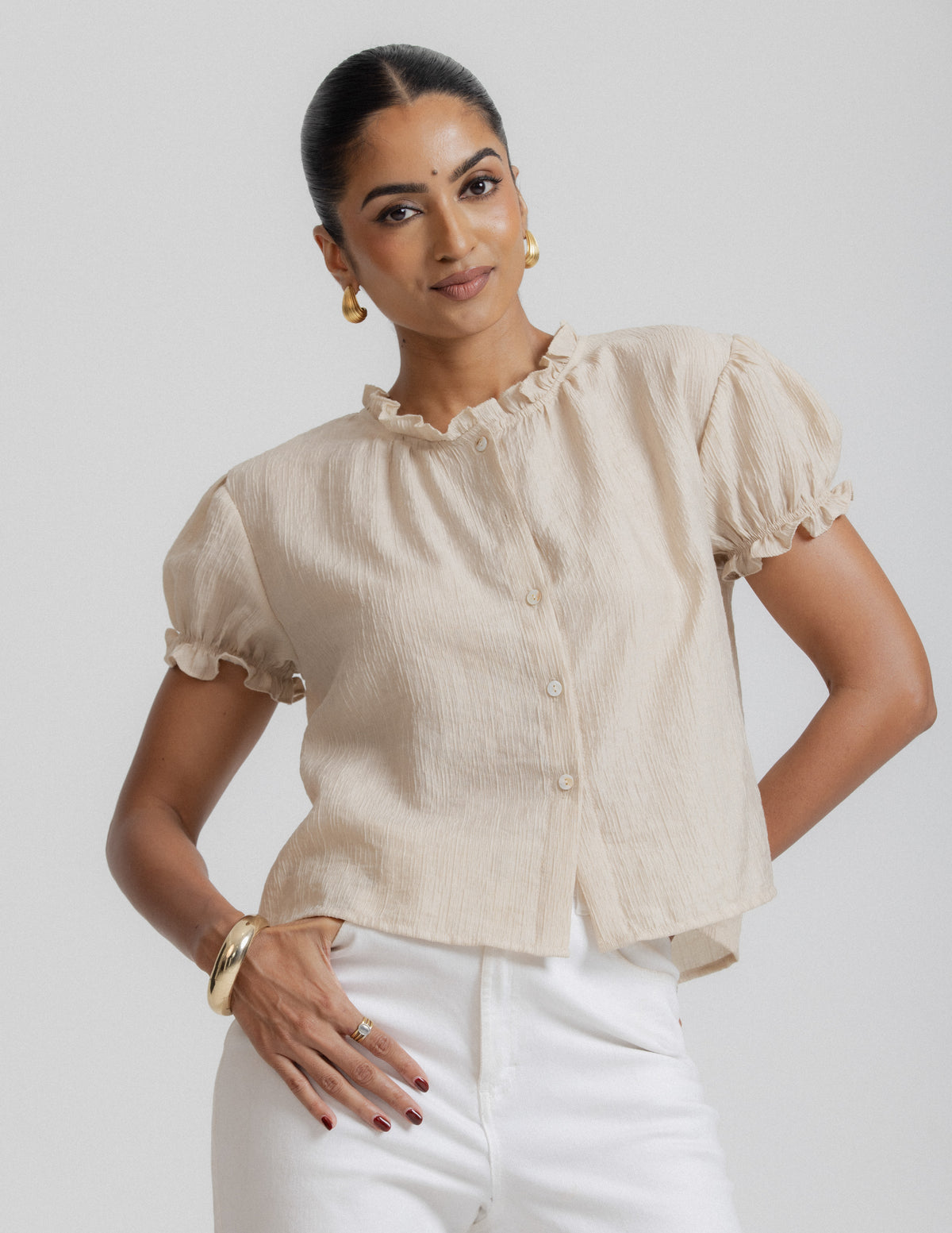 Puff Sleeve Button Down Top