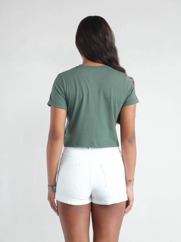 Folded Sleeved Crop T Shirt