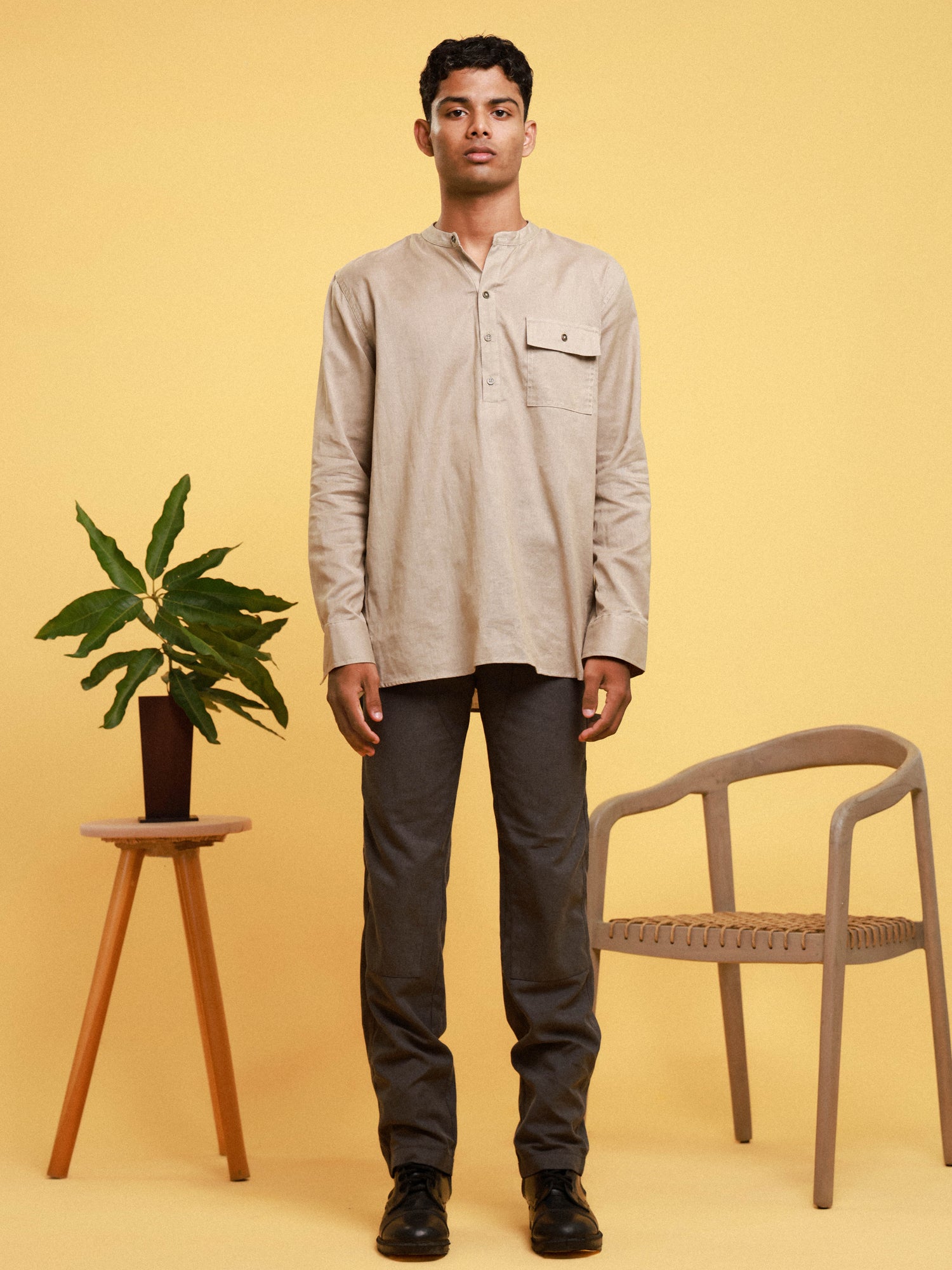 Half placket detailed cotton shirt