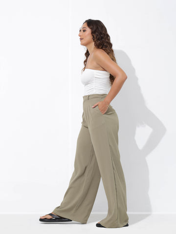 High Waist Front Pleated Wide Leg Pant