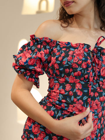 Bustier Detailed Floral Mini Dress