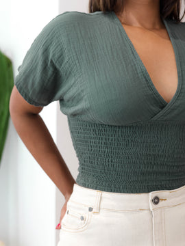 V Neck Smocked Top