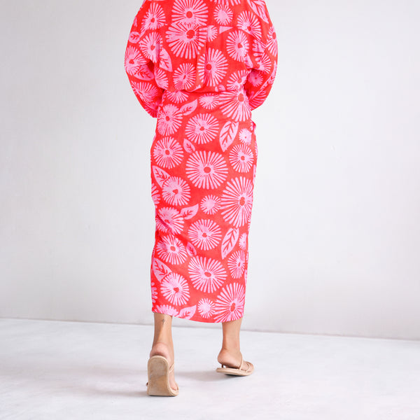 Printed Wrap Midi Skirt