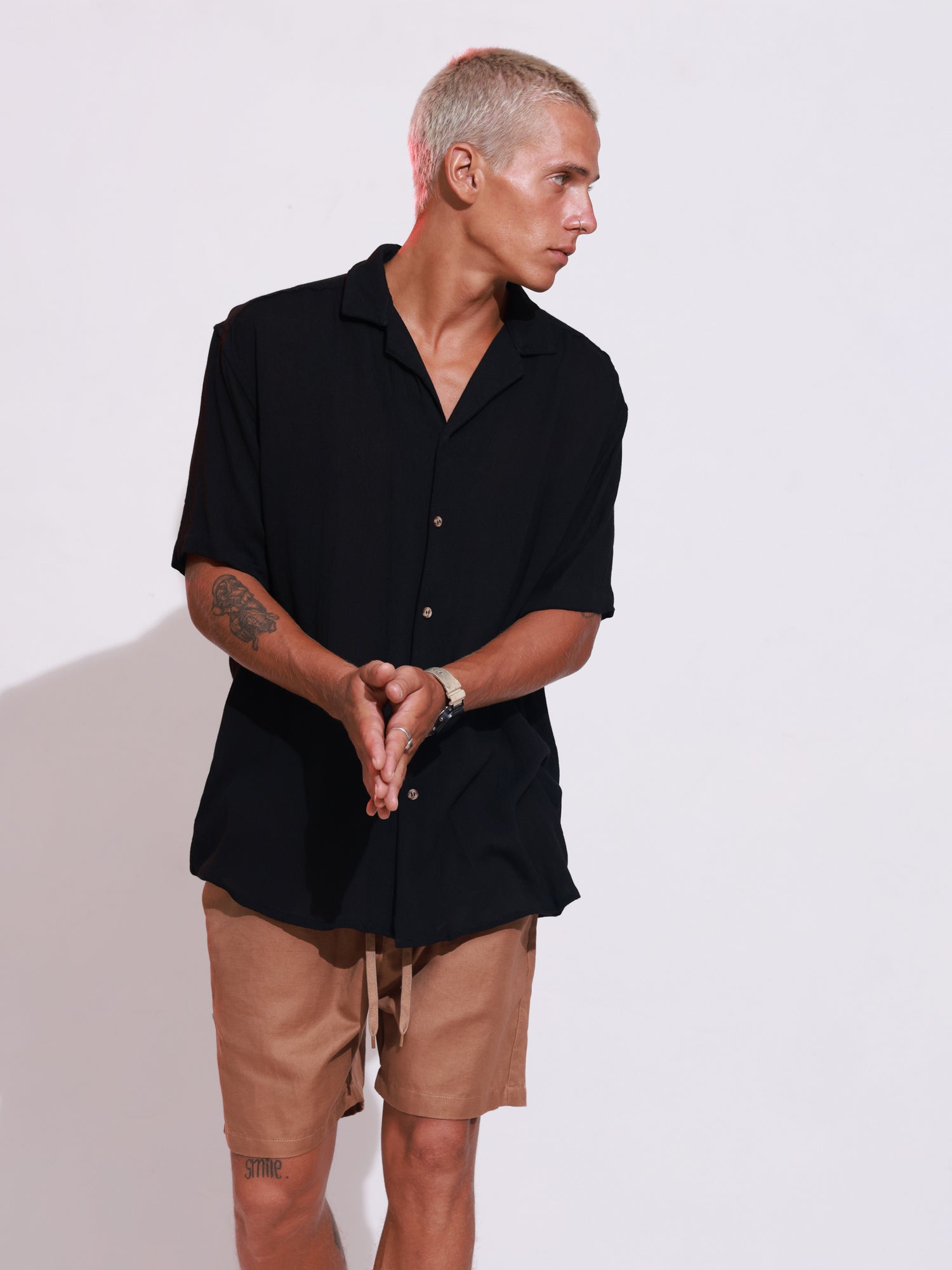 Short sleeved camp collar shirt