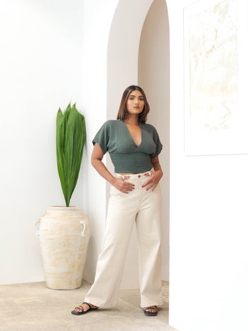 V Neck Smocked Top