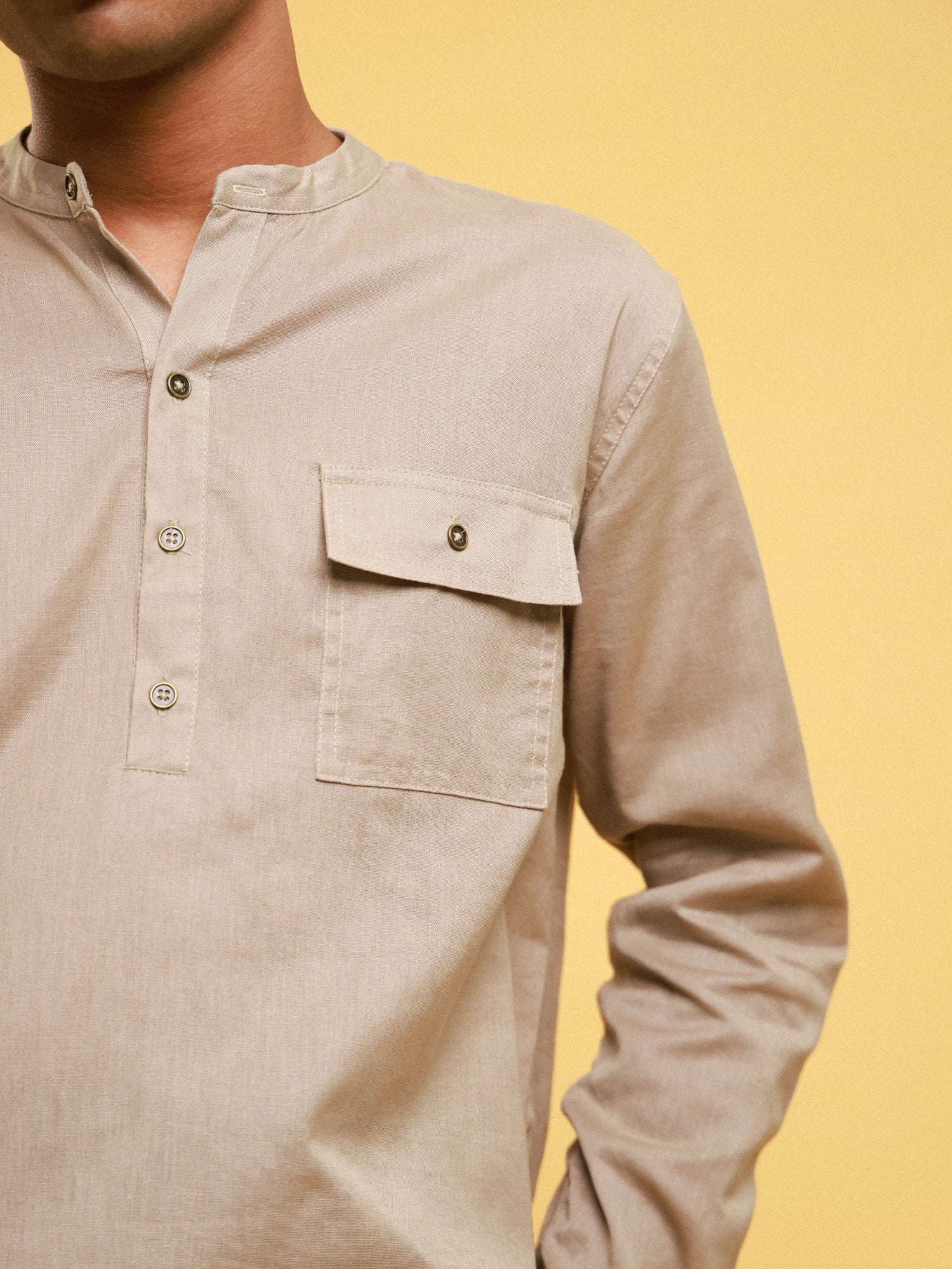 Half placket detailed cotton shirt