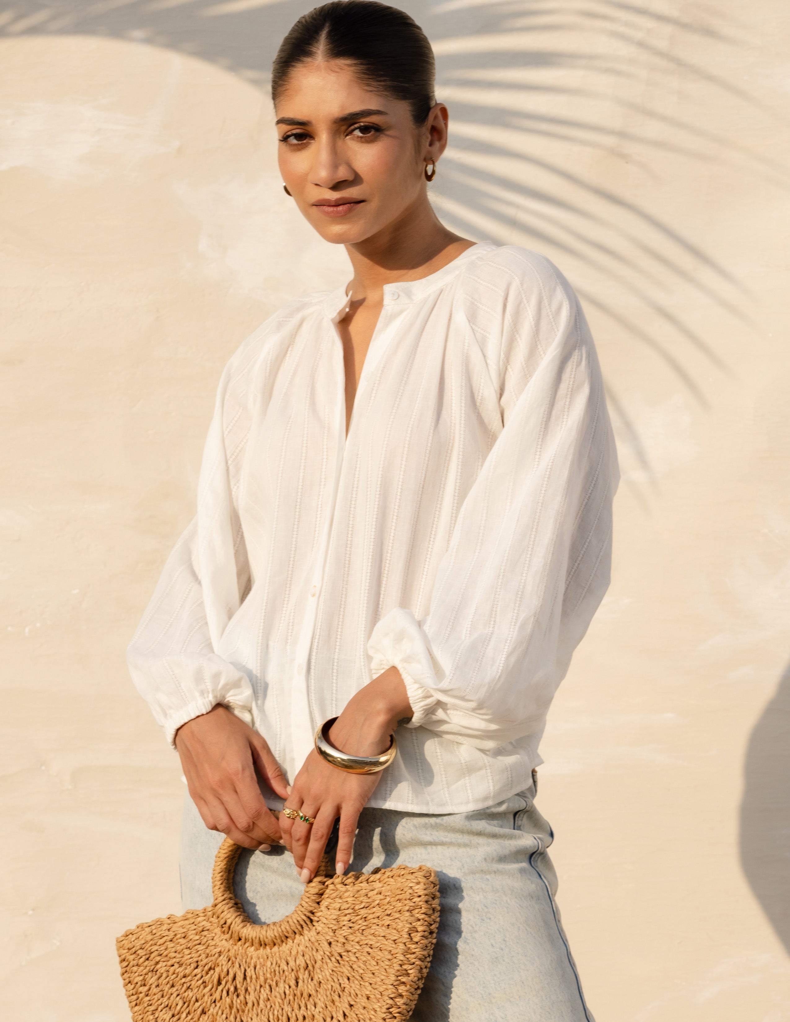 Chinese Collar Button Down Long Sleeved Top