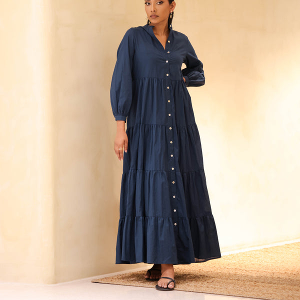 Button Down Tiered Maxi Dress