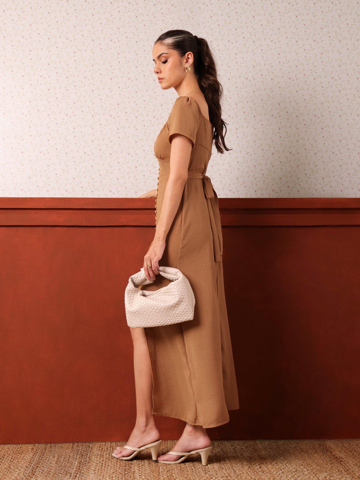 Button Down Bustier Detailed  Maxi Dress