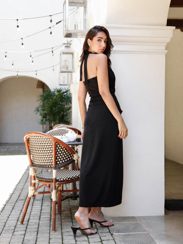 Tailored High Waist Flap Detailed Front Slit Midi Skirt