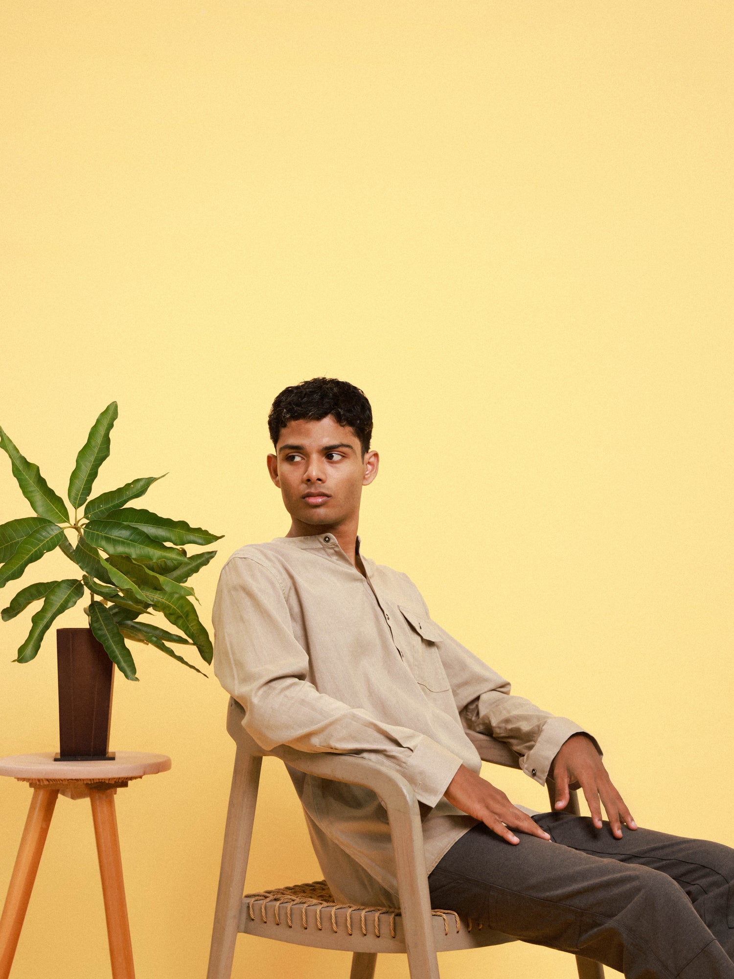 Half placket detailed cotton shirt