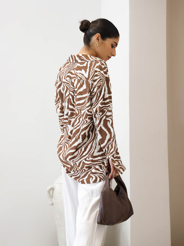 Button Down Zebra Printed Long Sleeved Top