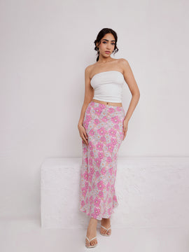 Printed Bias Maxi Skirt