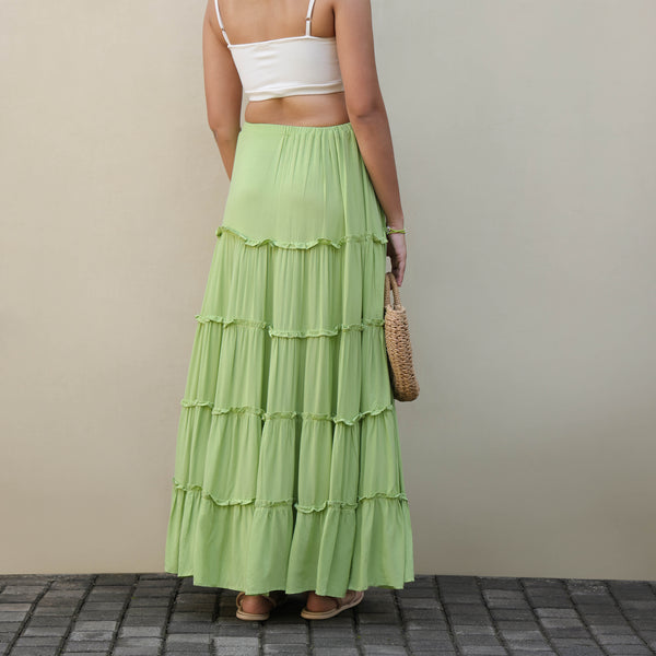 Drawstring Tiered Maxi Skirt