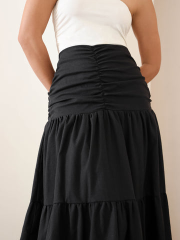 Ruch Detailed Tiered Linen Maxi Skirt