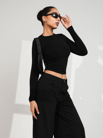 High Neck Long Sleeved Fitted Top