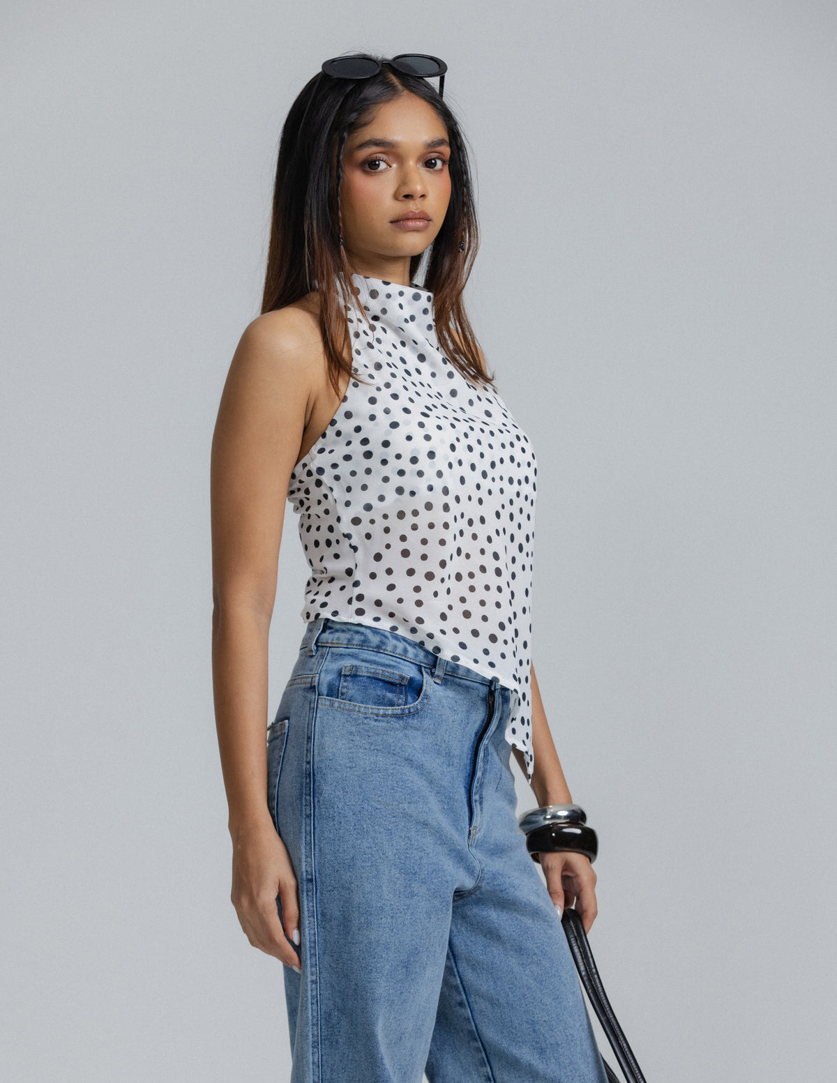 POLKA DOT PRINTED HIGH NECK TOP