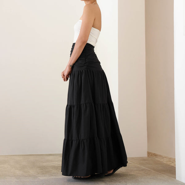 Ruch Detailed Tiered Linen Maxi Skirt