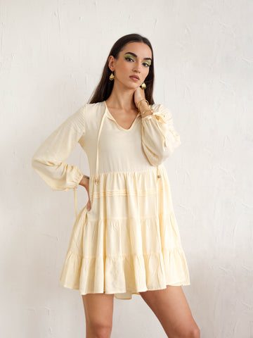Pin Tuck Detail Baloon Sleeve Mini dress