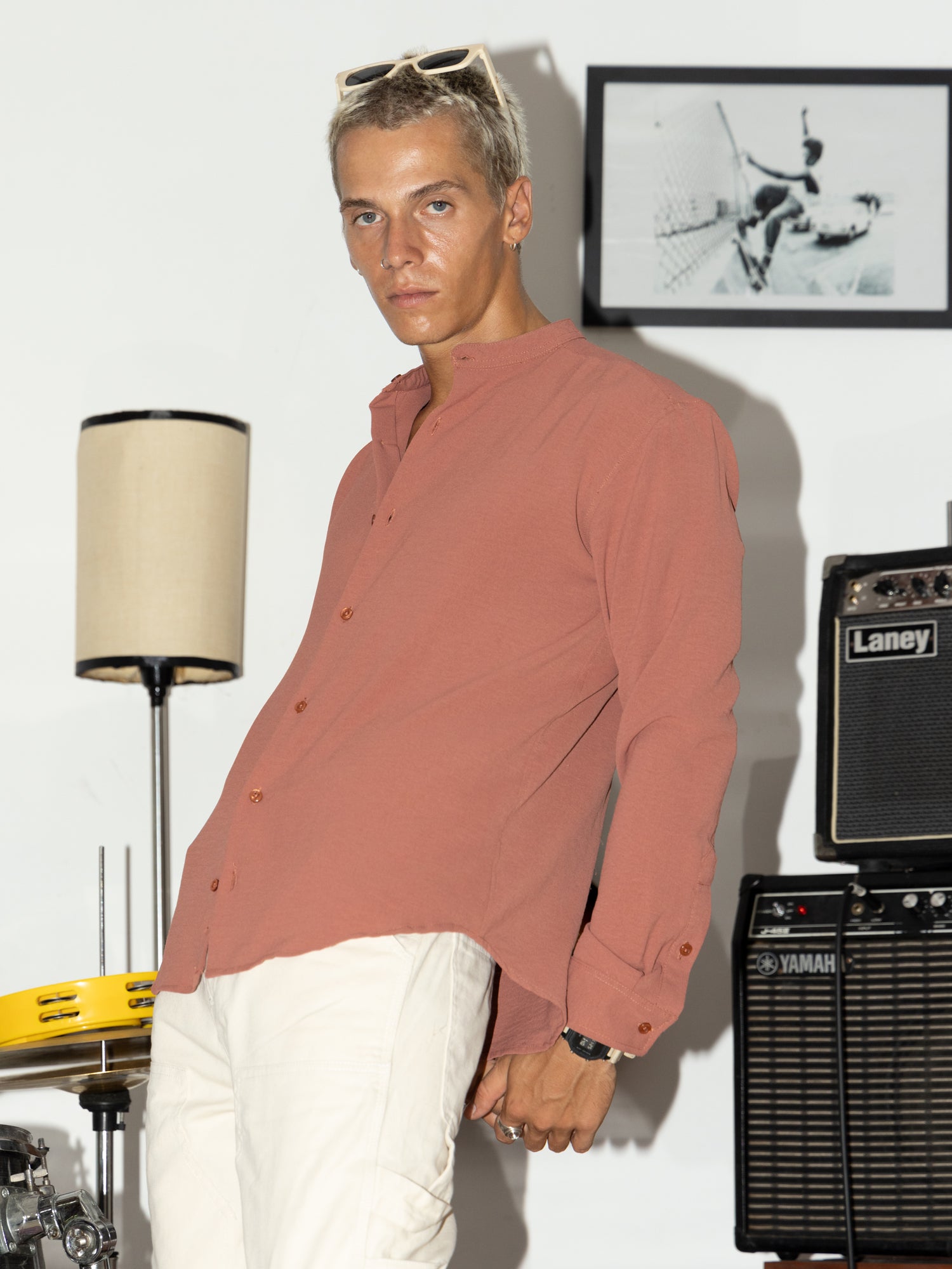 Regular fit Long  Sleeve chinese collar shirt