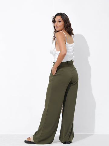 High Waist Front Pleated Wide Leg Pant