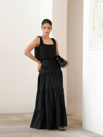 Ruch Detailed Tiered Linen Maxi Skirt