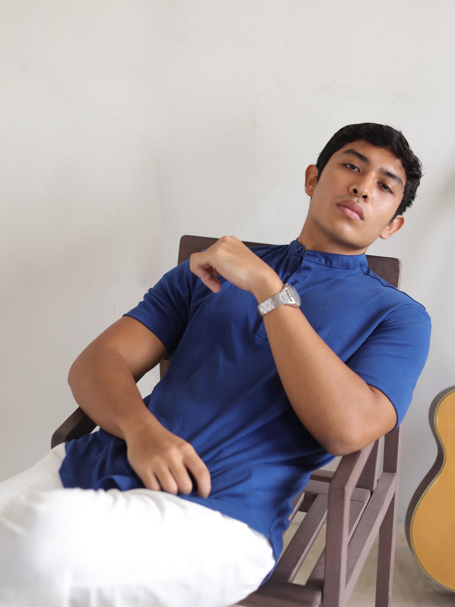 Slim fit S/S chinese collar shirt