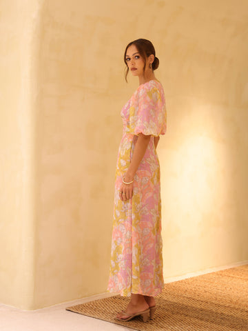 Floral Printed Puff Sleeved Maxi Dress
