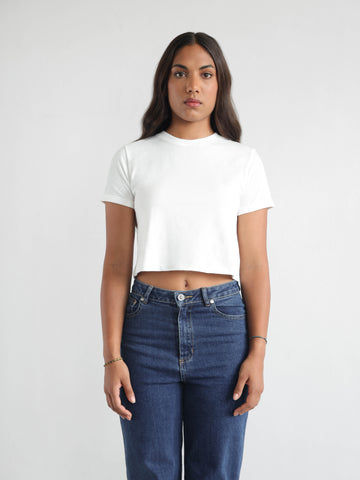 Folded Sleeved Crop T Shirt