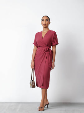 Mock Wrap Midi Dress