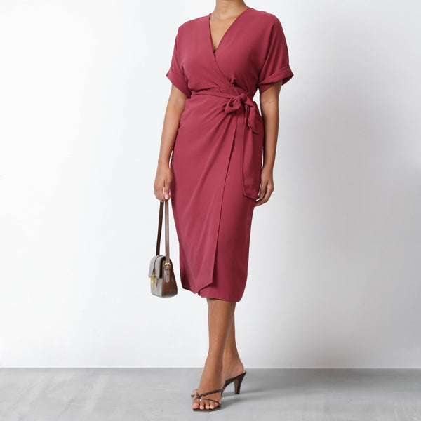 Mock Wrap Midi Dress