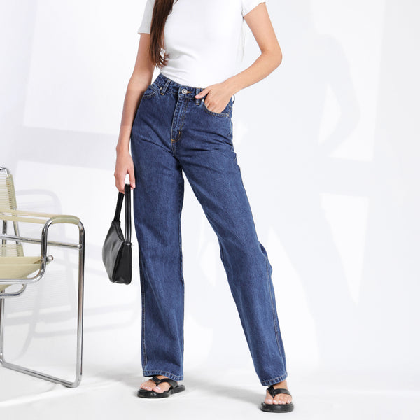 Dark Washed Straight Leg Jeans