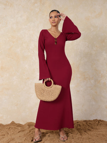 Bead Detailed Bell Sleeved Maxi Dress