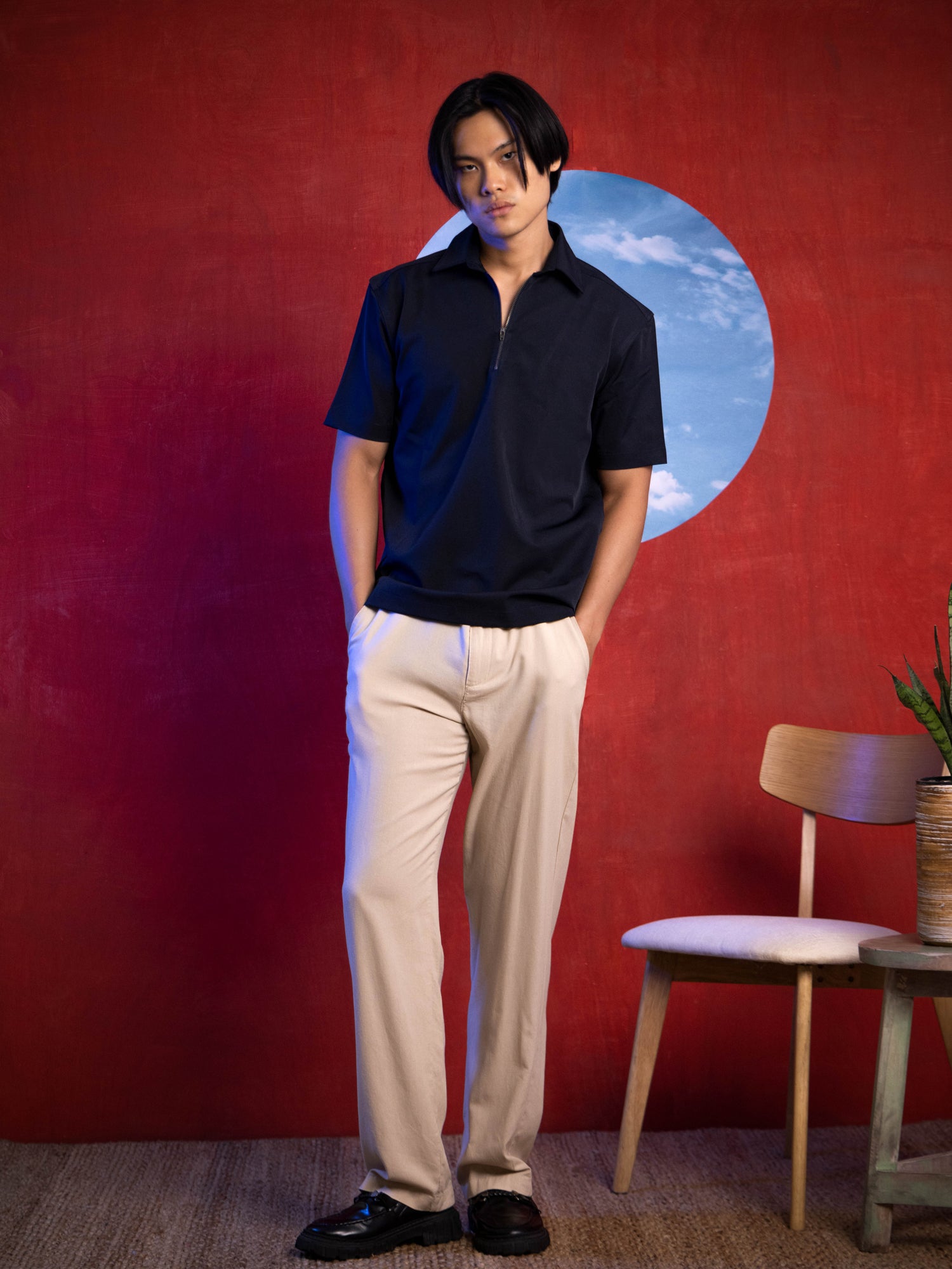 Half placket metal zipper detailed shirt