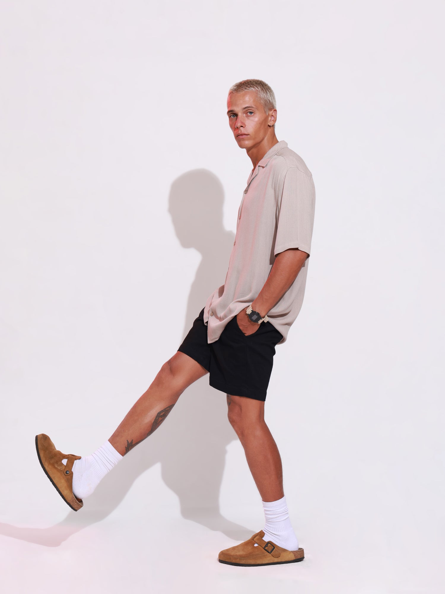 Short sleeved camp collar shirt