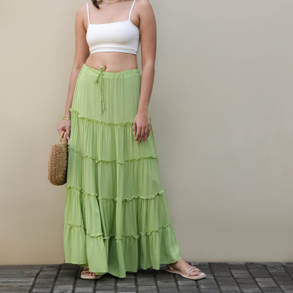 Drawstring Tiered Maxi Skirt