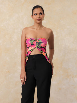 Ring Detailed Printed Bustier Top