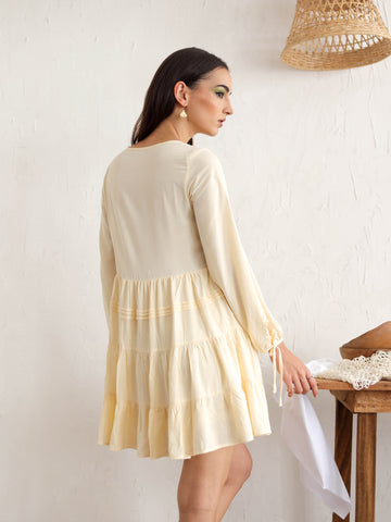 Pin Tuck Detail Baloon Sleeve Mini dress