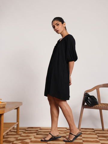 Puff Sleeve Front Tieup Mini Dress