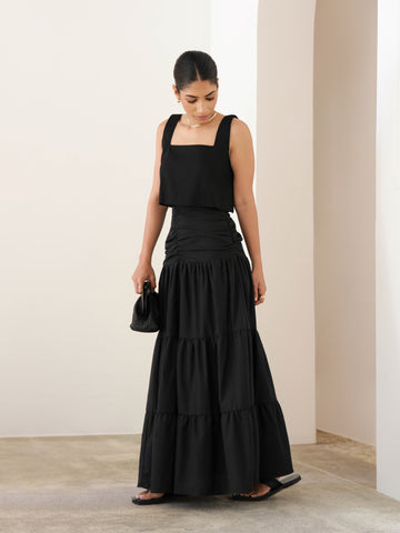 Ruch Detailed Tiered Linen Maxi Skirt