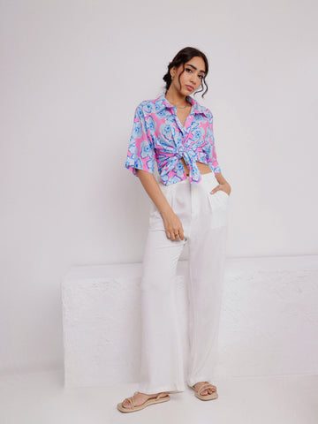 Button Down Oversized Short Sleeved Printed Top