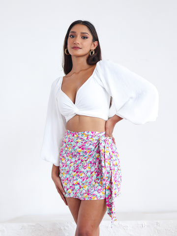 Printed Mini Wrap Skirt