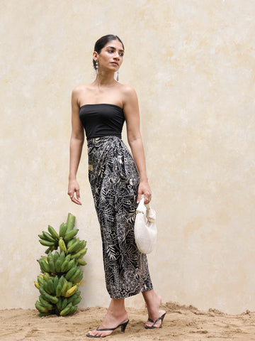 Printed Satin Wrap Skirt