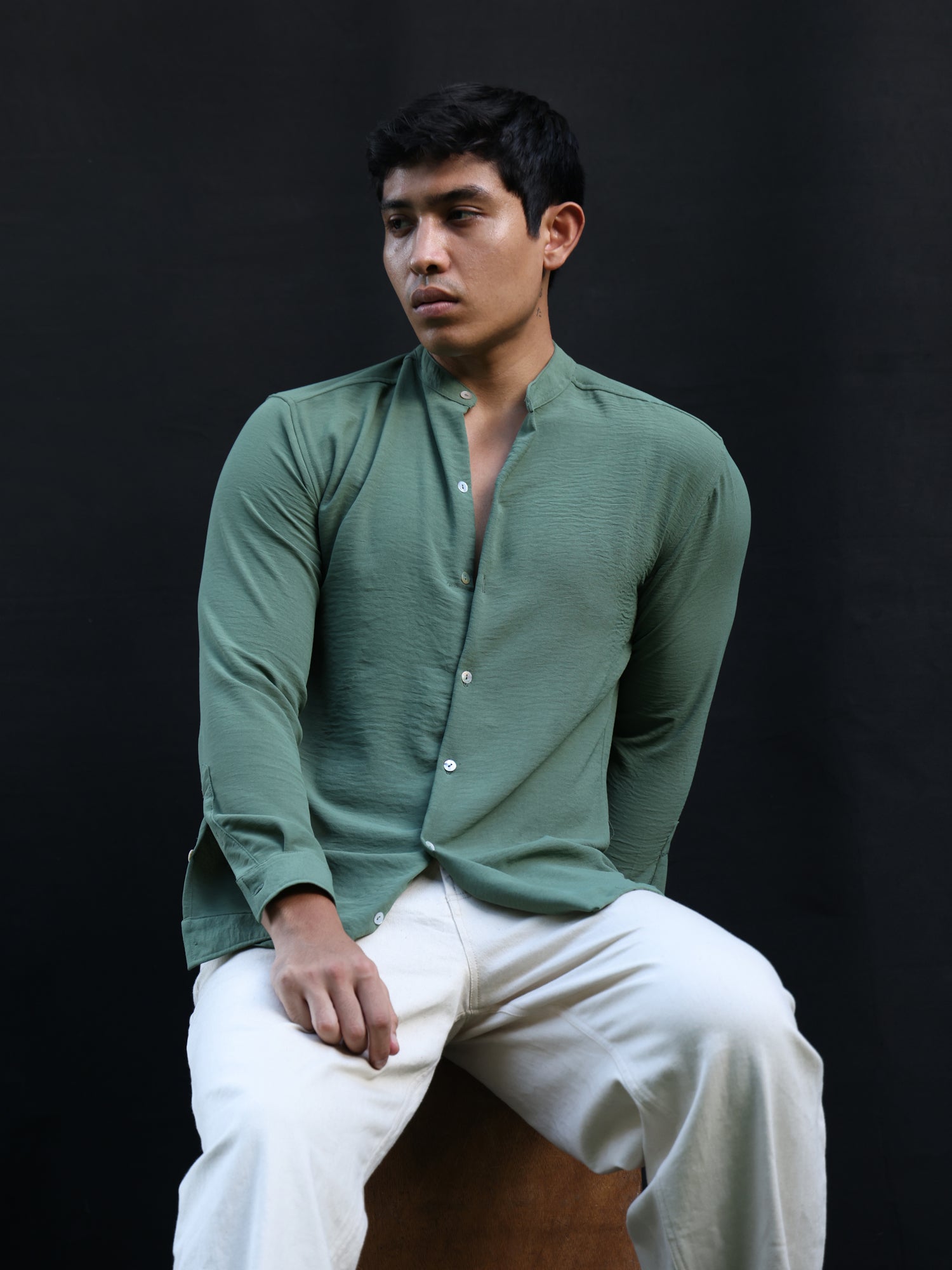 Regular fit Long sleeve chinese collar shirt