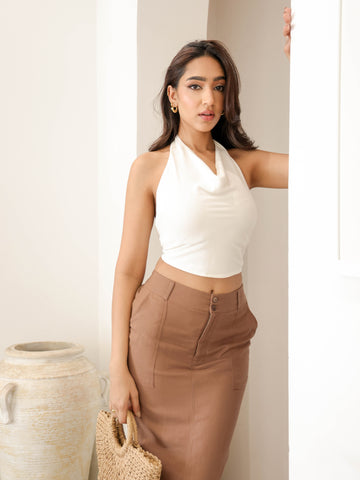 Pocket Detailed Linen Maxi Skirt